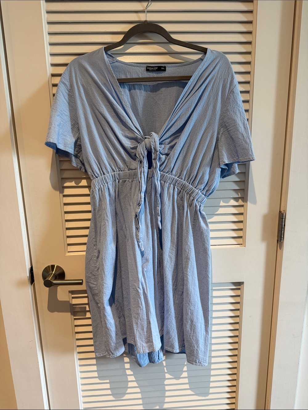 SHEIN Light Blue Tie-Front Tunic Top